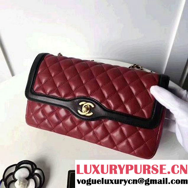 Chanel Two-Tone Lambskin Flap Large Bag A91022 Burgundy/Black 2017 (1A145-7042706 )