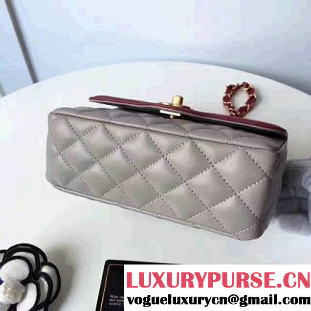 Chanel Two-Tone Lambskin Flap Small Bag A91057 Grey/Burgundy 2017 (1A145-7042707 )