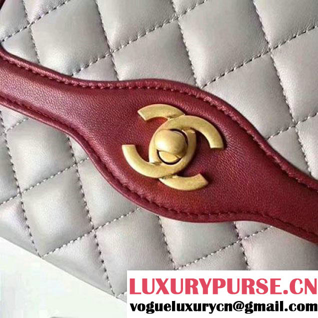 Chanel Two-Tone Lambskin Flap Small Bag A91057 Grey/Burgundy 2017 (1A145-7042707 )