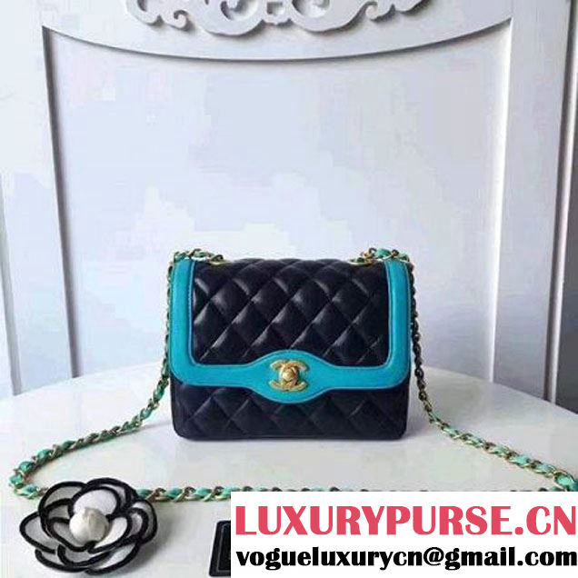 Chanel Two-Tone Lambskin Flap Small Bag A91057 Blue/Cyan 2017 (1A145-7042709 )