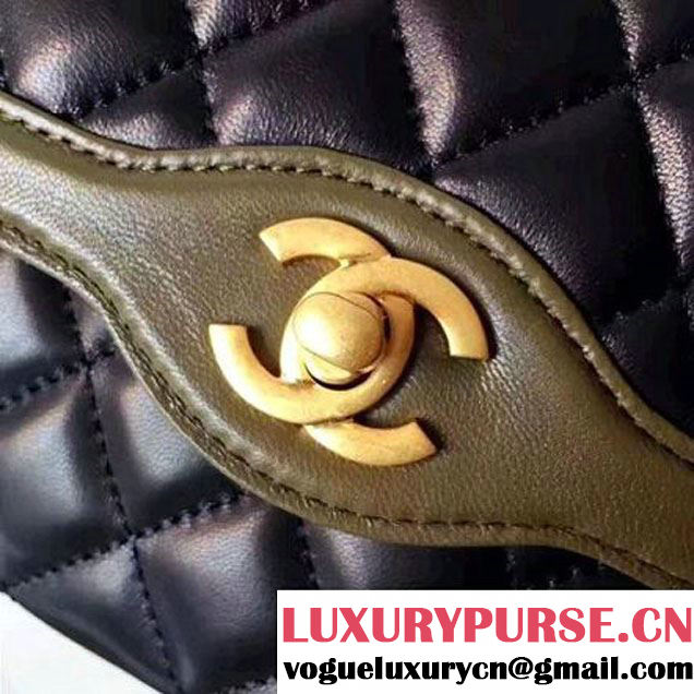 Chanel Two-Tone Lambskin Flap Small Bag A91057 Black/Kahki 2017 (1A145-7042711 )