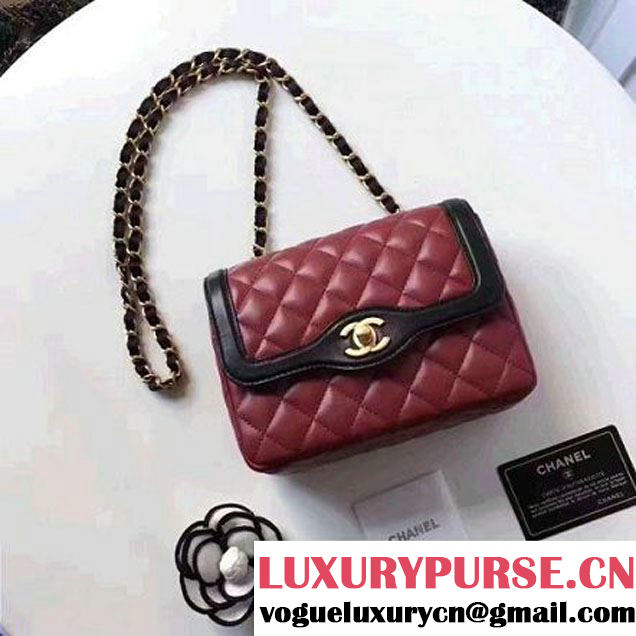 Chanel Two-Tone Lambskin Flap Small Bag A91057 Burgundy/Black 2017 (1A145-7042712 )