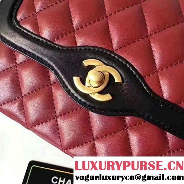 Chanel Two-Tone Lambskin Flap Small Bag A91057 Burgundy/Black 2017 (1A145-7042712 )