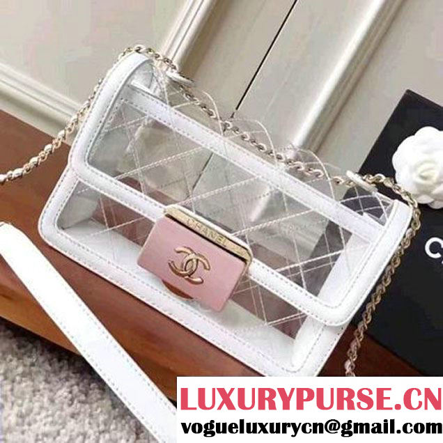 Chanel White Transparent Toile/Lambskin Pink Beauty Lock Flap Bag 2017 (KN-7042724 )