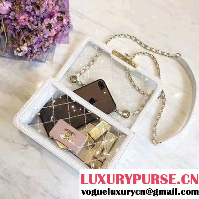 Chanel White Transparent Toile/Lambskin Pink Beauty Lock Flap Bag 2017 (KN-7042724 )