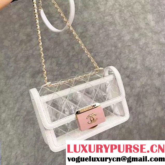 Chanel White Transparent Toile/Lambskin Pink Beauty Lock Flap Bag 2017 (KN-7042724 )