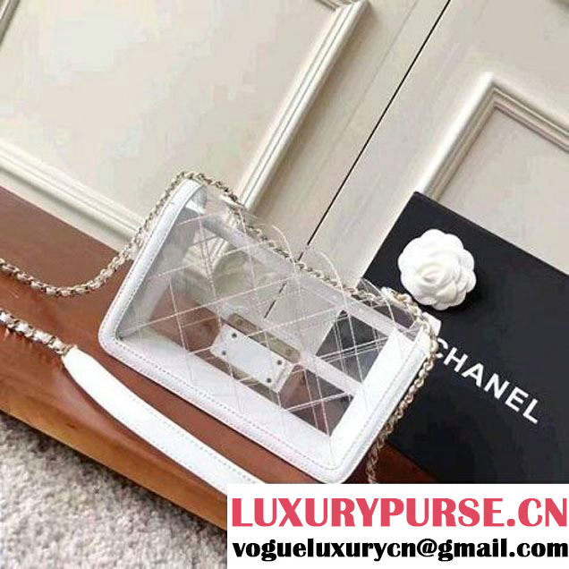 Chanel White Transparent Toile/Lambskin Pink Beauty Lock Flap Bag 2017 (KN-7042724 )