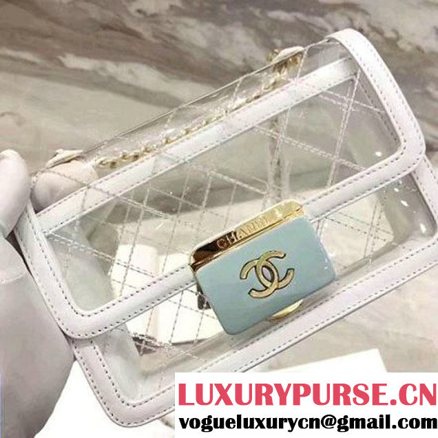 Chanel White Transparent Toile/Lambskin Blue Beauty Lock Flap Bag 2017 (KN-7042727 )