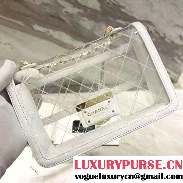 Chanel White Transparent Toile/Lambskin Blue Beauty Lock Flap Bag 2017 (KN-7042727 )