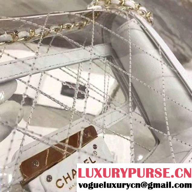 Chanel White Transparent Toile/Lambskin Blue Beauty Lock Flap Bag 2017 (KN-7042727 )