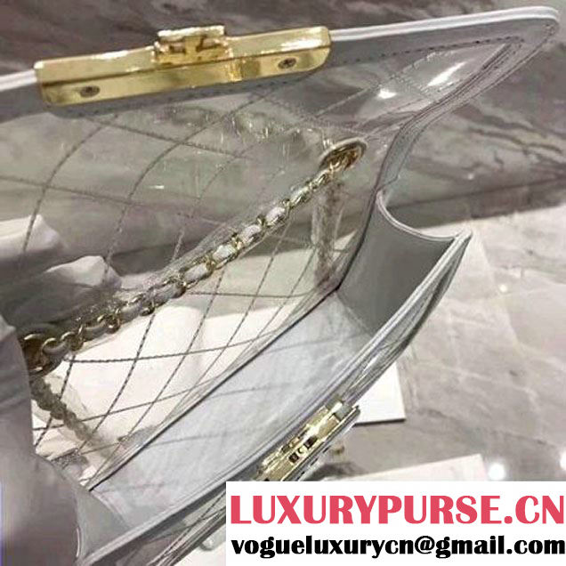 Chanel White Transparent Toile/Lambskin Blue Beauty Lock Flap Bag 2017 (KN-7042727 )