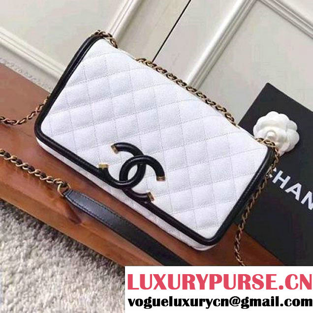 Chanel Caviar Calfskin CC Filigree Flap Medium Bag White/Black 2017 (KN-7051804 )