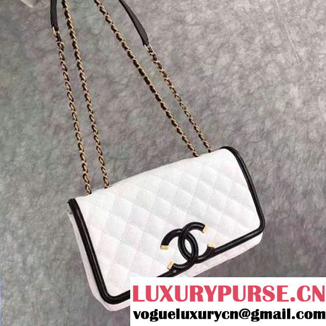 Chanel Caviar Calfskin CC Filigree Flap Medium Bag White/Black 2017 (KN-7051804 )