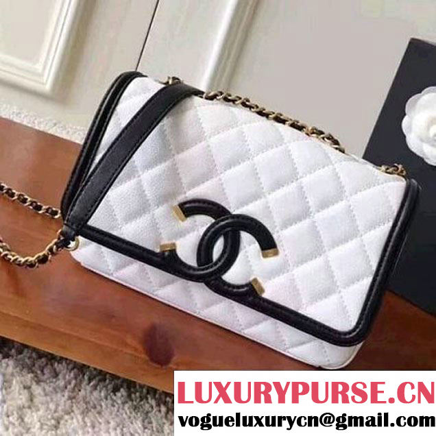 Chanel Caviar Calfskin CC Filigree Flap Small Bag A93340 White/Black 2017 (KN-7051805 )