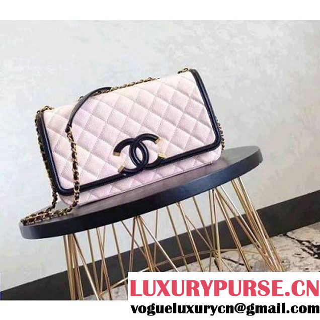 Chanel Caviar Calfskin CC Filigree Flap Medium Bag Pink/Black 2017 (KN-7051806 )