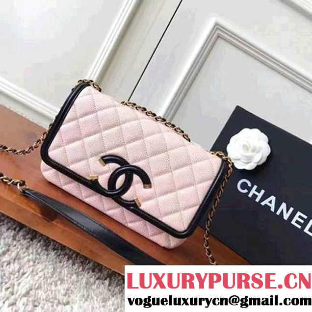 Chanel Caviar Calfskin CC Filigree Flap Small Bag A93340 Pink/Black 2017 (KN-7051807 )