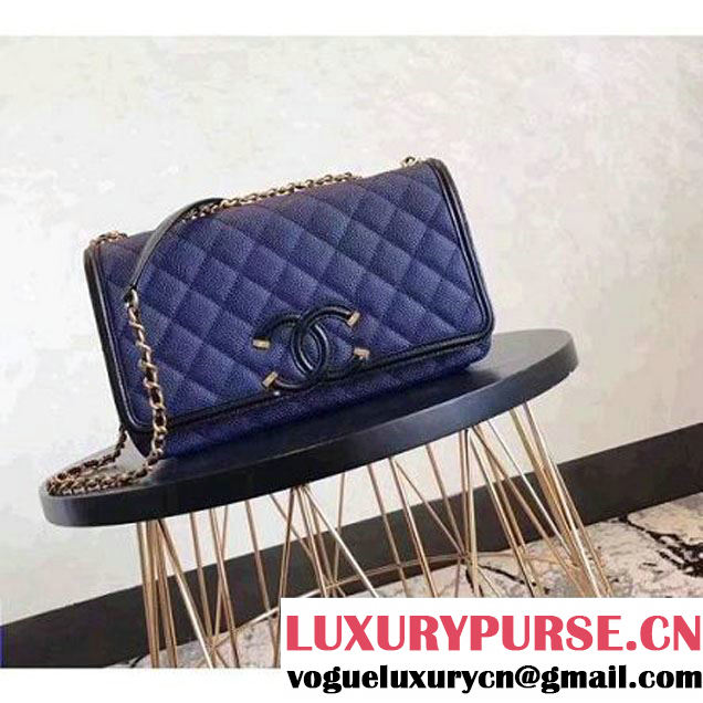 Chanel Caviar Calfskin CC Filigree Flap Medium Bag Navy/Black 2017 (KN-7051808 )