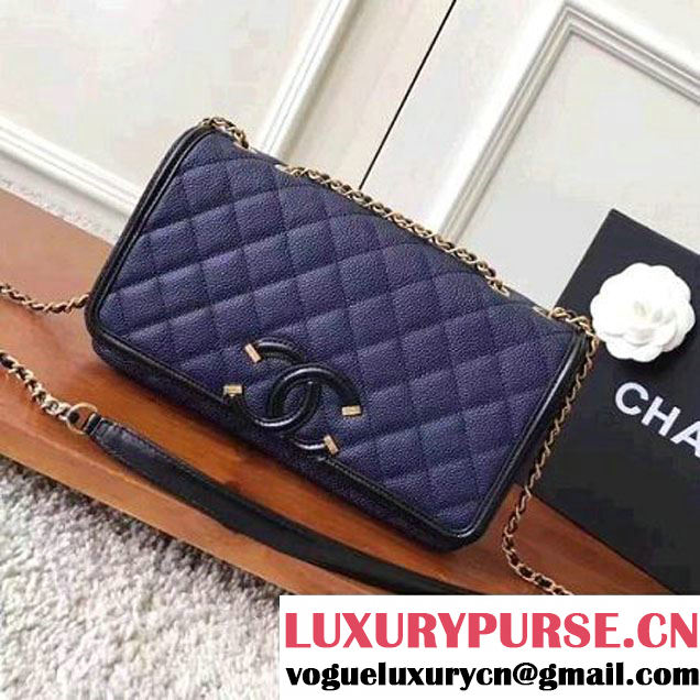 Chanel Caviar Calfskin CC Filigree Flap Medium Bag Navy/Black 2017 (KN-7051808 )