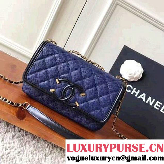 Chanel Caviar Calfskin CC Filigree Flap Small Bag A93340 Navy/Black 2017 (KN-7051809 )