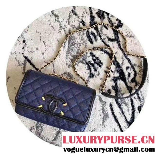 Chanel Caviar Calfskin CC Filigree Flap Small Bag A93340 Navy/Black 2017 (KN-7051809 )
