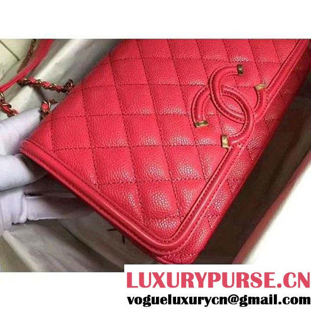 Chanel Caviar Calfskin CC Filigree Flap Medium Bag Rosy 2017 (KN-7051810 )