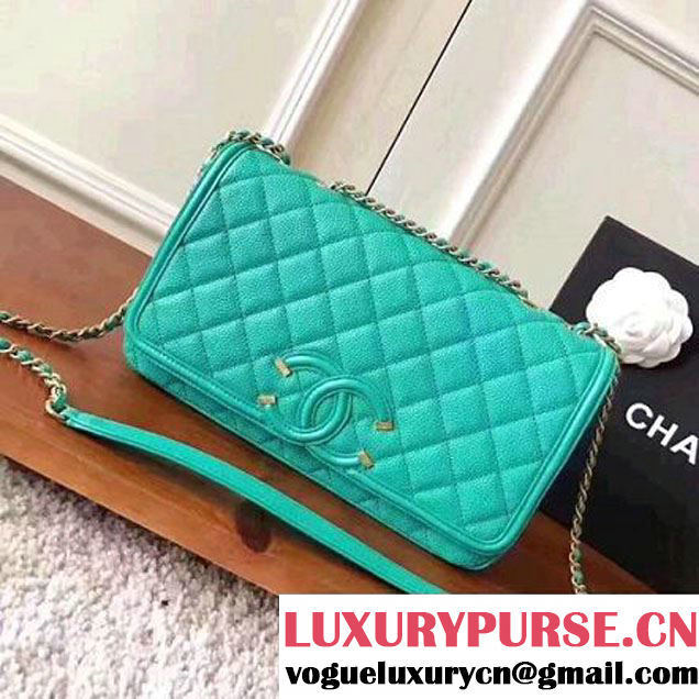 Chanel Caviar Calfskin CC Filigree Flap Medium Bag Turquoise 2017 (KN-7051812 )