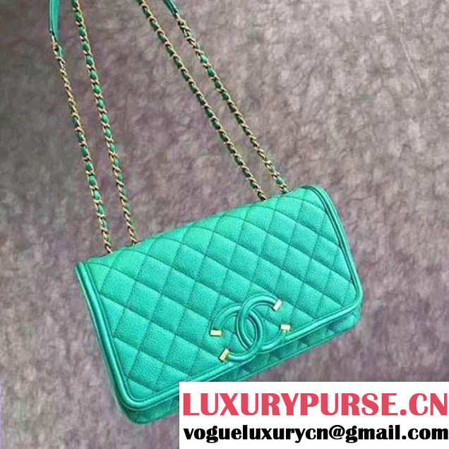 Chanel Caviar Calfskin CC Filigree Flap Medium Bag Turquoise 2017 (KN-7051812 )