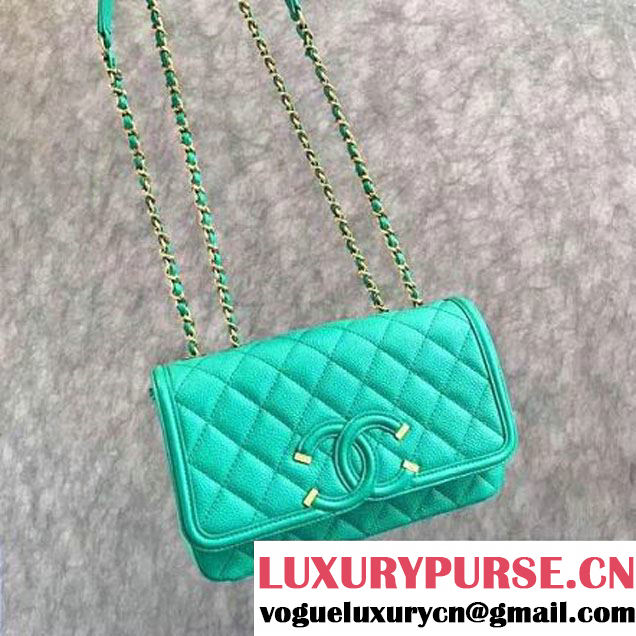 Chanel Caviar Calfskin CC Filigree Flap Small Bag A93340 Turquoise 2017 (KN-7051813 )