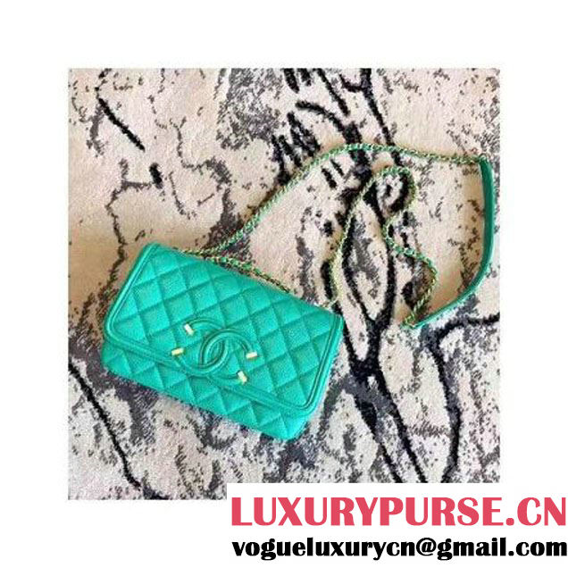 Chanel Caviar Calfskin CC Filigree Flap Small Bag A93340 Turquoise 2017 (KN-7051813 )