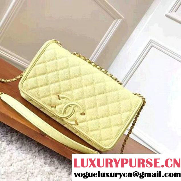 Chanel Caviar Calfskin CC Filigree Flap Medium Bag Yellow 2017 (KN-7051814 )