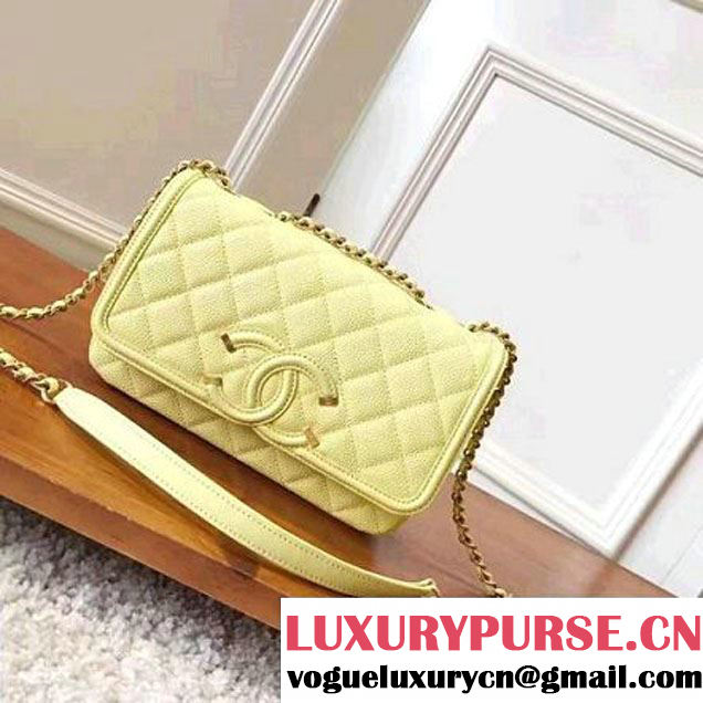 Chanel Caviar Calfskin CC Filigree Flap Small Bag A93340 Yellow 2017 (KN-7051815 )