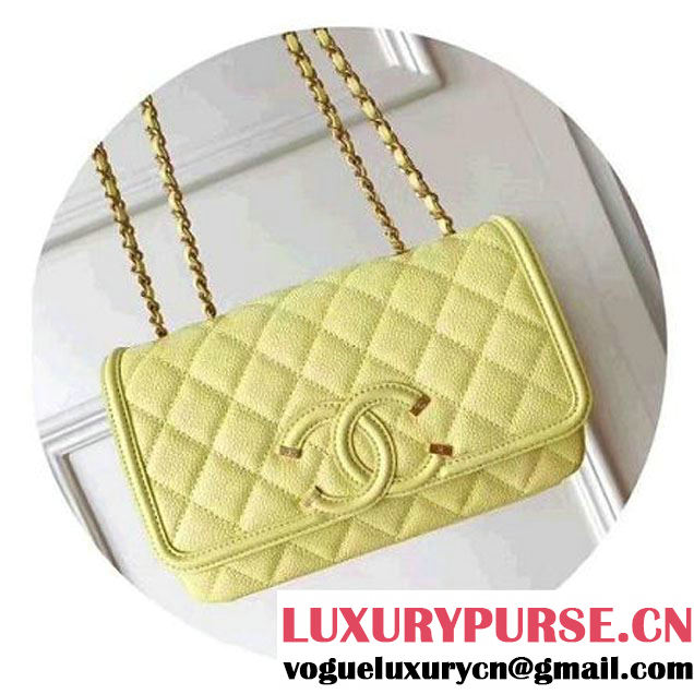 Chanel Caviar Calfskin CC Filigree Flap Small Bag A93340 Yellow 2017 (KN-7051815 )