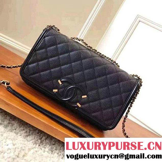 Chanel Caviar Calfskin CC Filigree Flap Medium Bag Black 2017 (KN-7051816 )