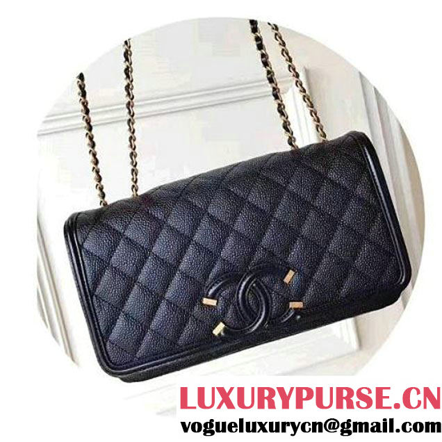 Chanel Caviar Calfskin CC Filigree Flap Medium Bag Black 2017 (KN-7051816 )