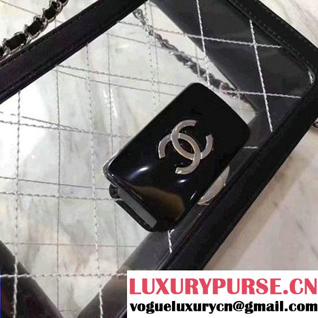 Chanel Black Transparent Toile/Lambskin Black Beauty Lock Flap Bag 2017 (7052754 )