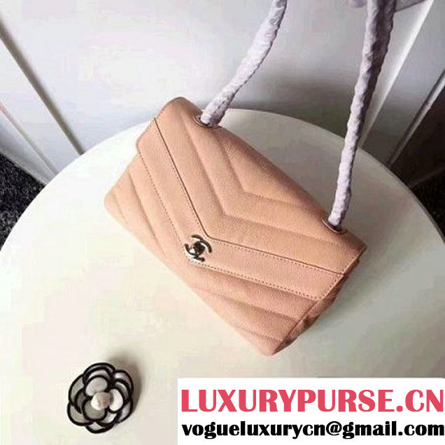 Chanel Grained Chevron Calfskin Large Flap Bag A91563/A91561 Pink 2017 (1A145-7061215 )