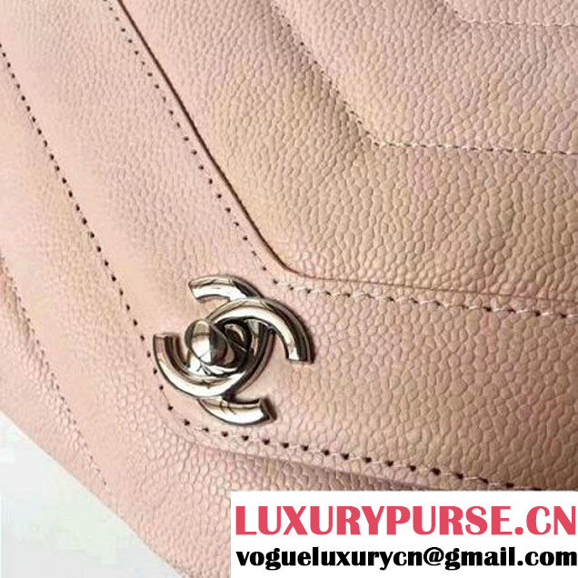 Chanel Grained Chevron Calfskin Large Flap Bag A91563/A91561 Pink 2017 (1A145-7061215 )