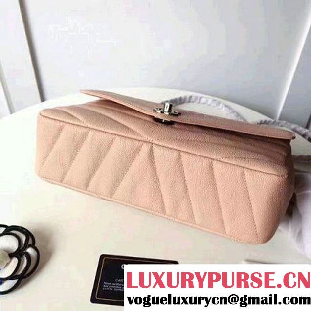 Chanel Grained Chevron Calfskin Large Flap Bag A91563/A91561 Pink 2017 (1A145-7061215 )