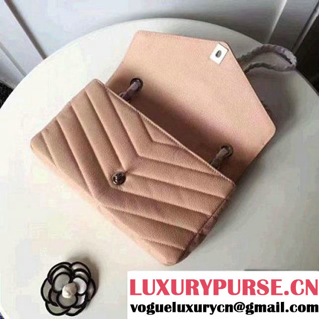 Chanel Grained Chevron Calfskin Large Flap Bag A91563/A91561 Pink 2017 (1A145-7061215 )
