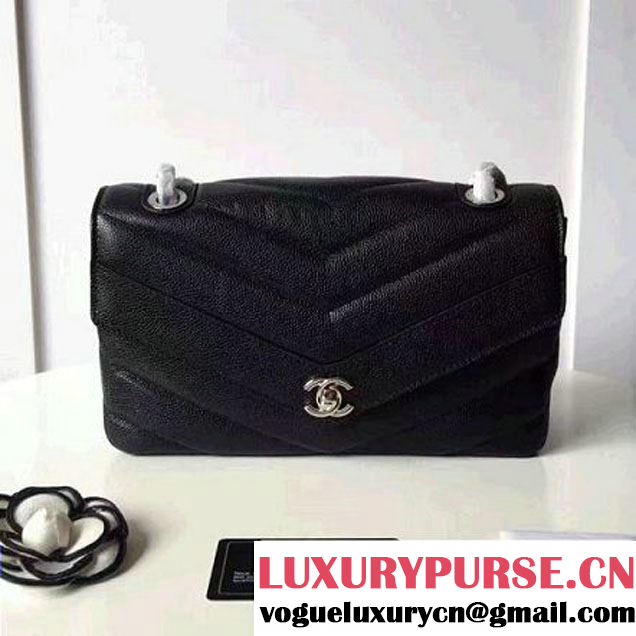 Chanel Grained Chevron Calfskin Large Flap Bag A91563/A91561 Black 2017 (1A145-7061216 )