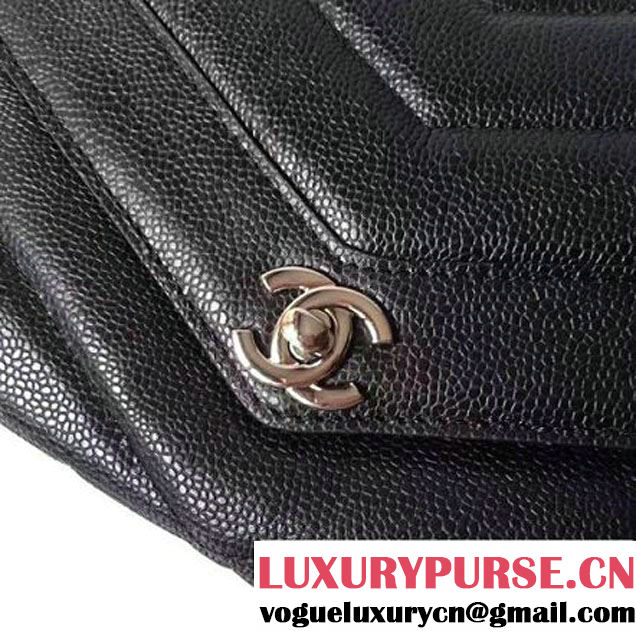 Chanel Grained Chevron Calfskin Large Flap Bag A91563/A91561 Black 2017 (1A145-7061216 )