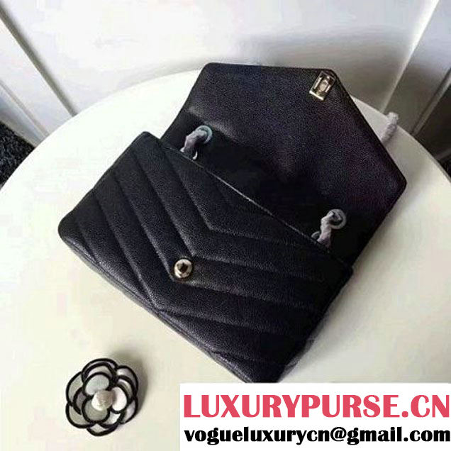 Chanel Grained Chevron Calfskin Large Flap Bag A91563/A91561 Black 2017 (1A145-7061216 )