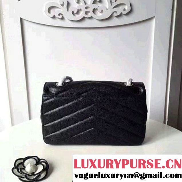 Chanel Grained Chevron Calfskin Large Flap Bag A91563/A91561 Black 2017 (1A145-7061216 )