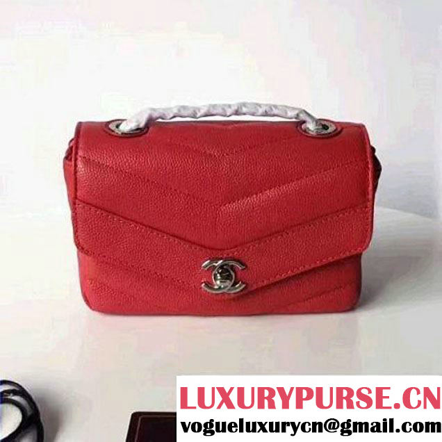 Chanel Grained Chevron Calfskin Large Flap Bag A91563 Red 2017 (2A145-7061217 )