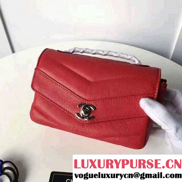 Chanel Grained Chevron Calfskin Large Flap Bag A91563 Red 2017 (2A145-7061217 )