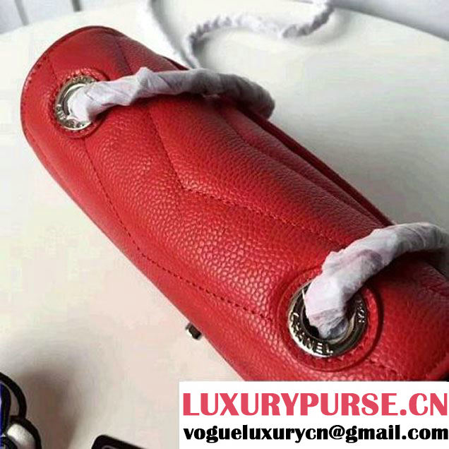 Chanel Grained Chevron Calfskin Large Flap Bag A91563 Red 2017 (2A145-7061217 )