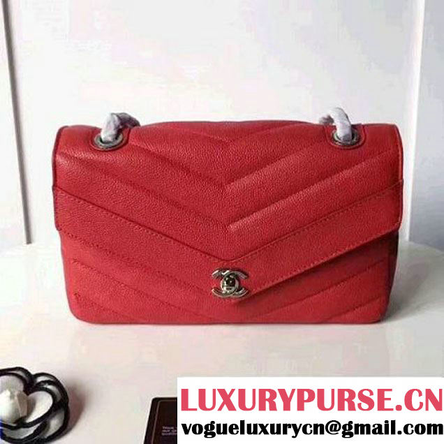 Chanel Grained Chevron Calfskin Mini Flap Bag A91561 Red 2017 (1A145-7061218 )