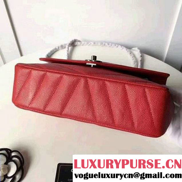 Chanel Grained Chevron Calfskin Mini Flap Bag A91561 Red 2017 (1A145-7061218 )