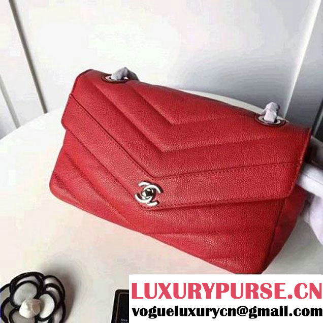 Chanel Grained Chevron Calfskin Mini Flap Bag A91561 Red 2017 (1A145-7061218 )