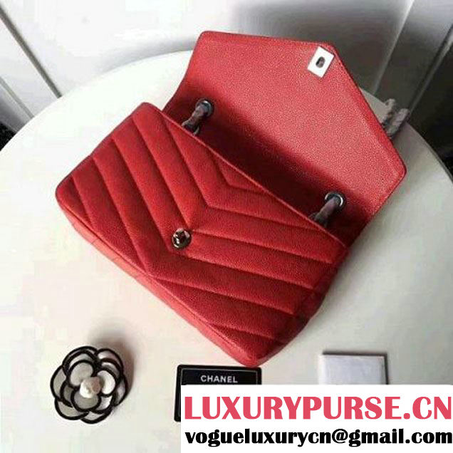 Chanel Grained Chevron Calfskin Mini Flap Bag A91561 Red 2017 (1A145-7061218 )